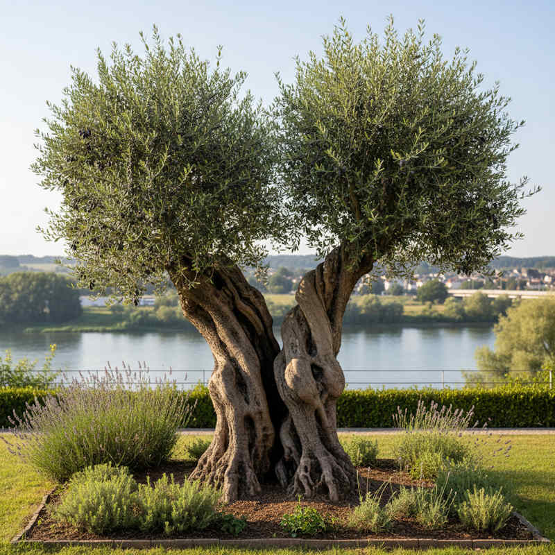 Knorriger alter Olivenbaum mit verdrehtem Stamm und charakteristischer Wuchsform