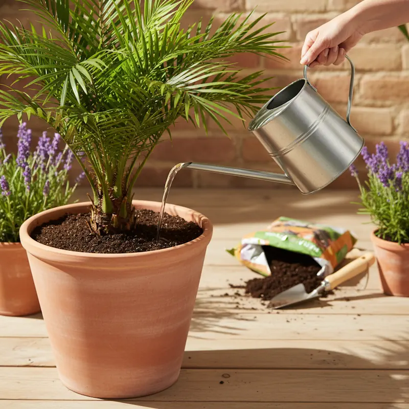 Pflege einer Phoenix Dattelpalme im Kübel - gießen und düngen
