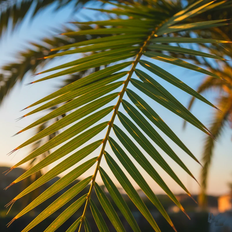 Detailaufnahme der Fiederstruktur eines Phoenix Dattelpalmen-Wedels
