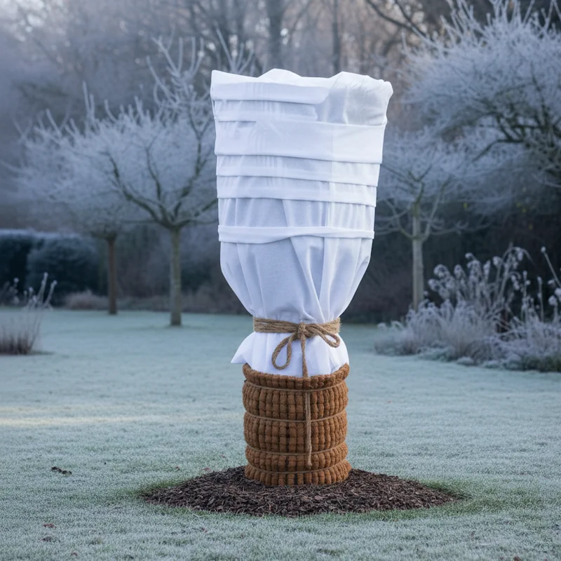 Phoenix canariensis mit professionellem Winterschutz im Garten