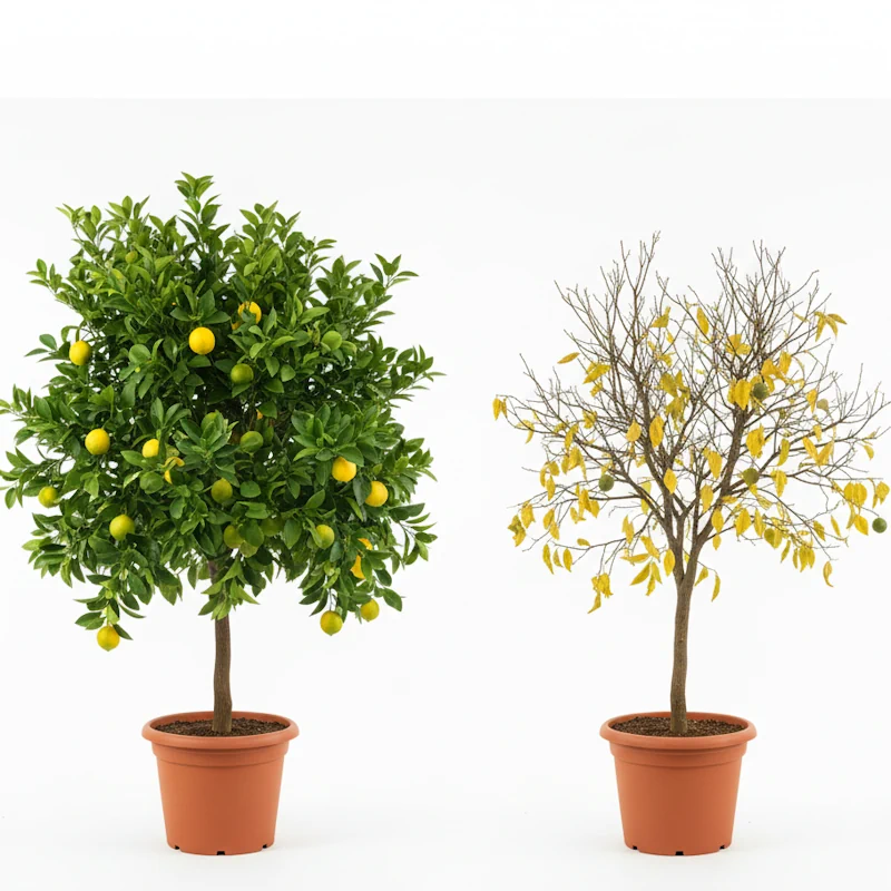 Vergleich gesunder und kranker Zitruspflanzen