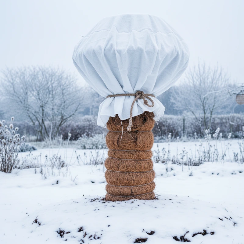 Winterschutz für ausgepflanzte Palmen mit Vlies, Kokosmatte und Mulch – Palmenstadl