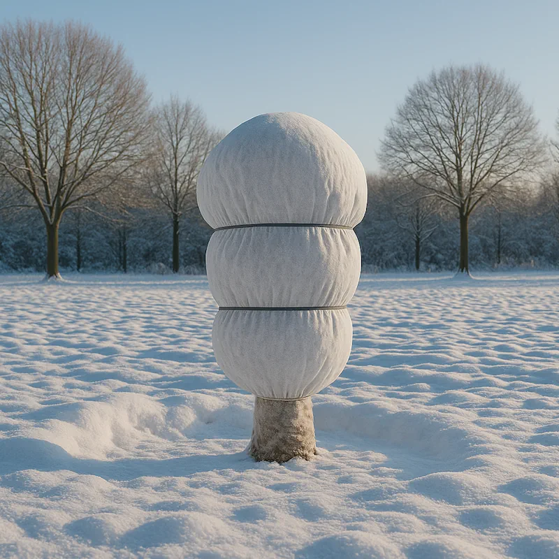 Kanarische Dattelpalme mit kompletter Frostschutzhaube im Garten – Palmenstadl