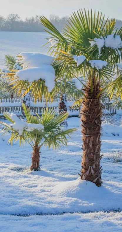 Winterharte Palmen in Augsburg im Schnee – Trachycarpus im Garten