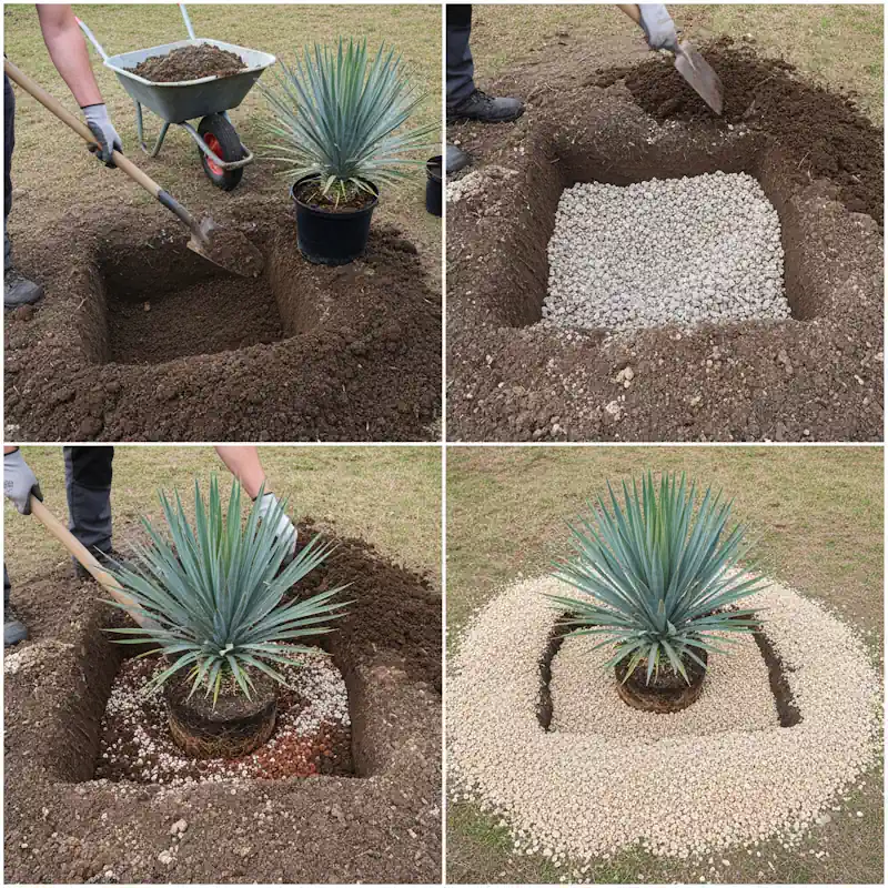 Yucca rostrata richtig pflanzen Schritt für Schritt Anleitung mit Drainage und Substrat